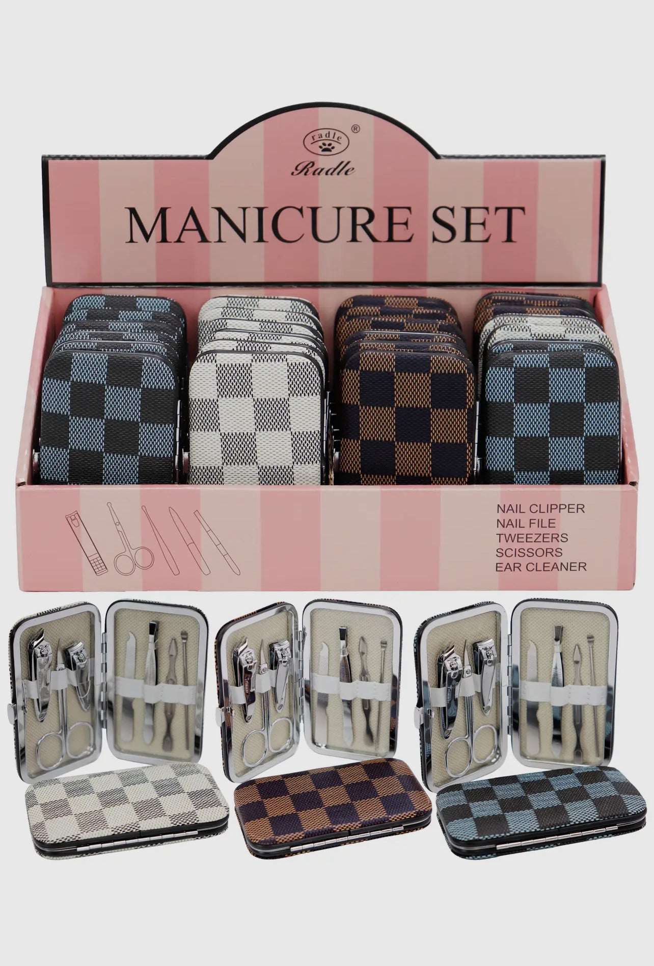 Checkered Vegan Leather 7pc Nailcare Kit