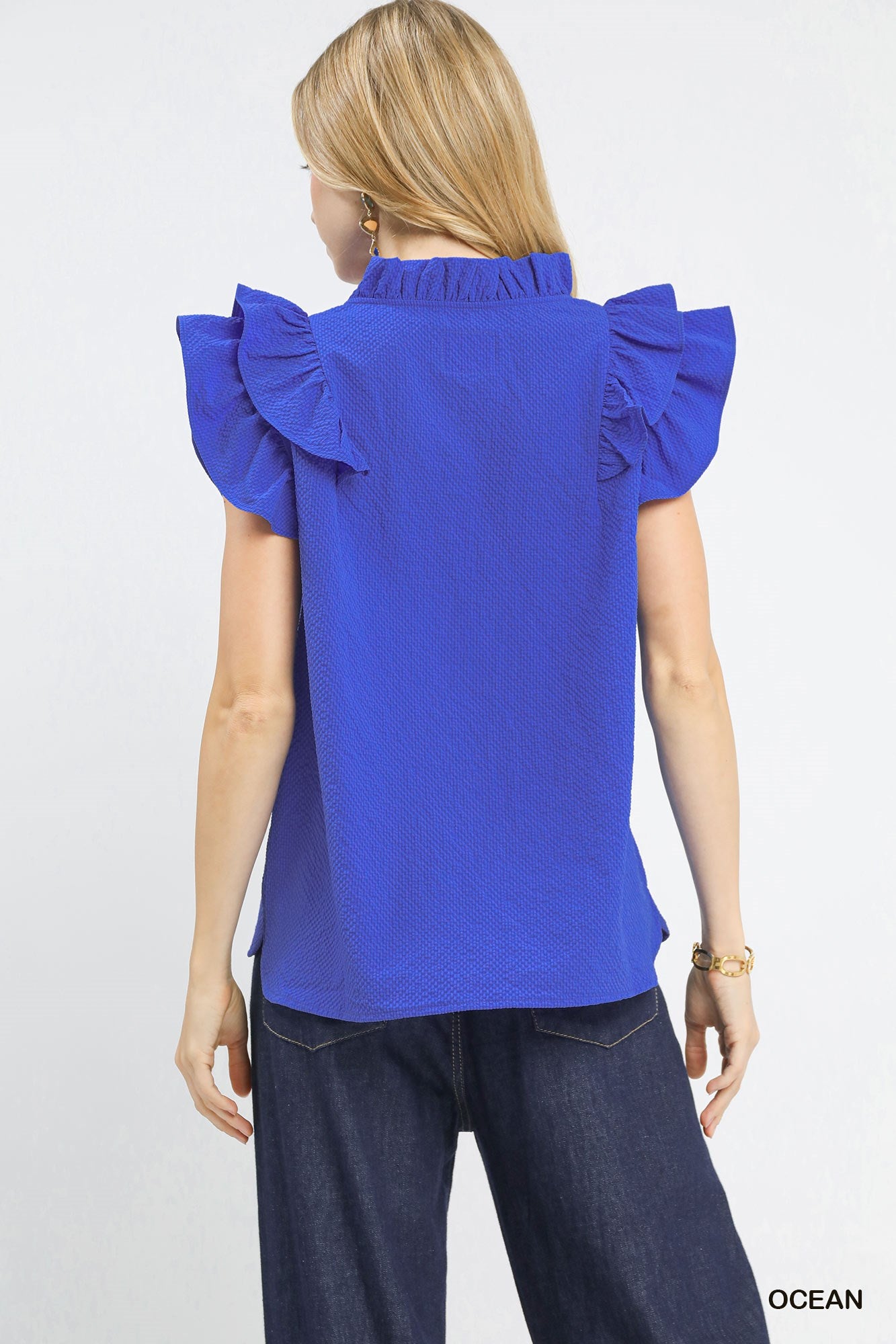 Umgee Ocean Blue Ruffle Top
