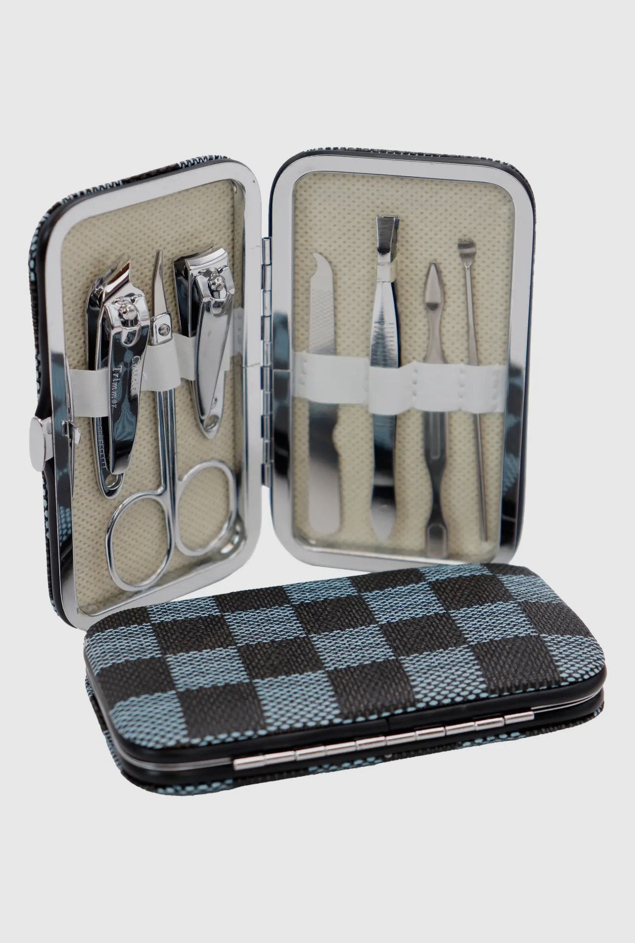 Checkered Vegan Leather 7pc Nailcare Kit