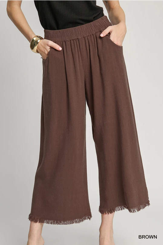 Umgee Brown Linen Wide Leg Pants