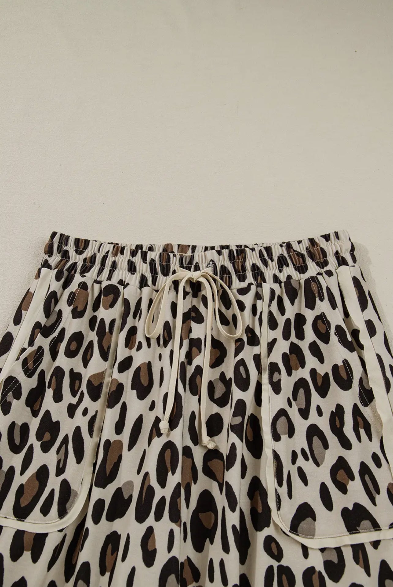 Fall Khaki Leopard Wide Leg Cropped Pants