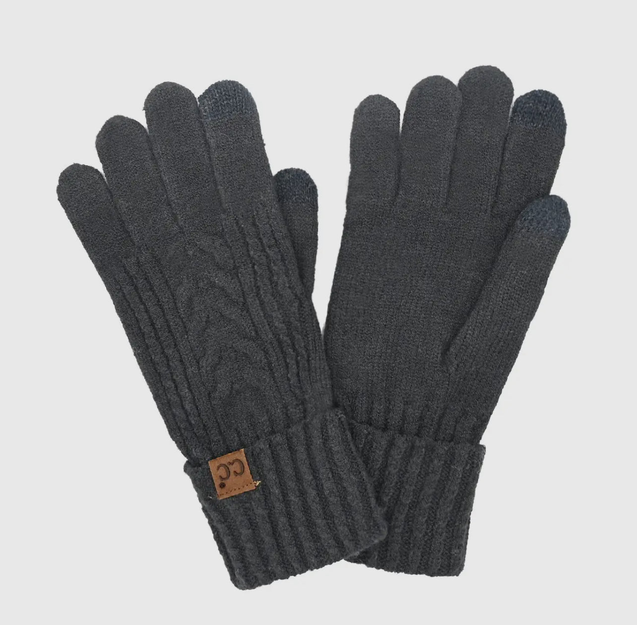 Cable Knit C.C Black Gloves