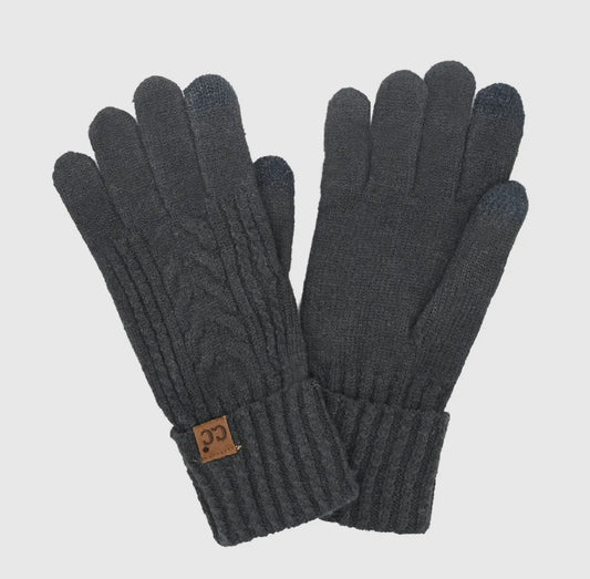 Cable Knit C.C Black Gloves