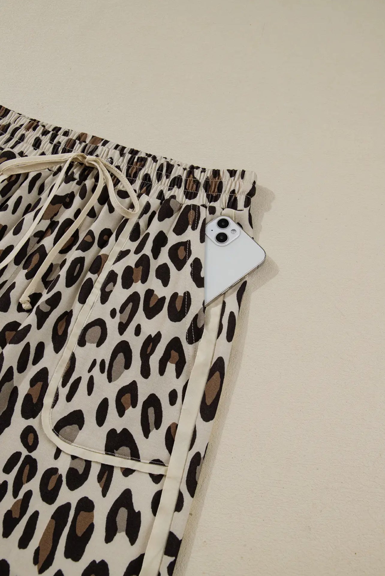 Fall Khaki Leopard Wide Leg Cropped Pants