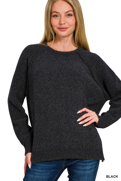 Black Chenille Raglan Sweater