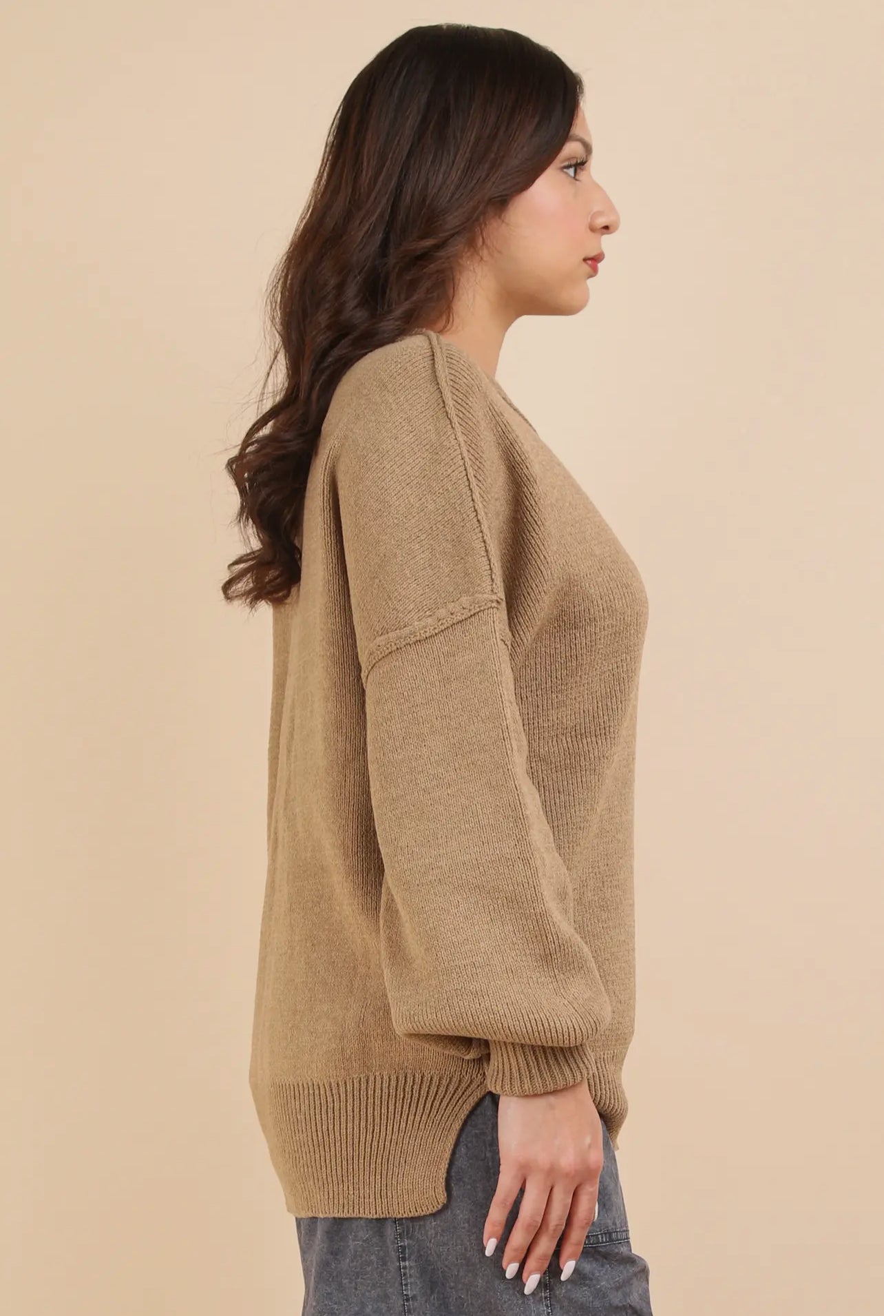Oversized Mocha Sweater Knit Top