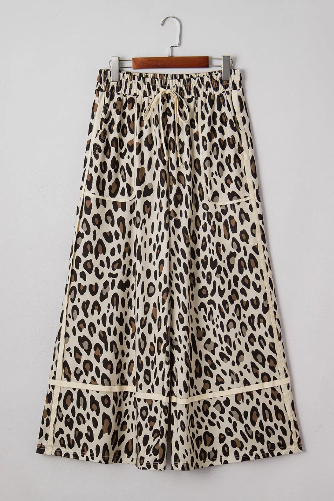 Fall Khaki Leopard Wide Leg Cropped Pants
