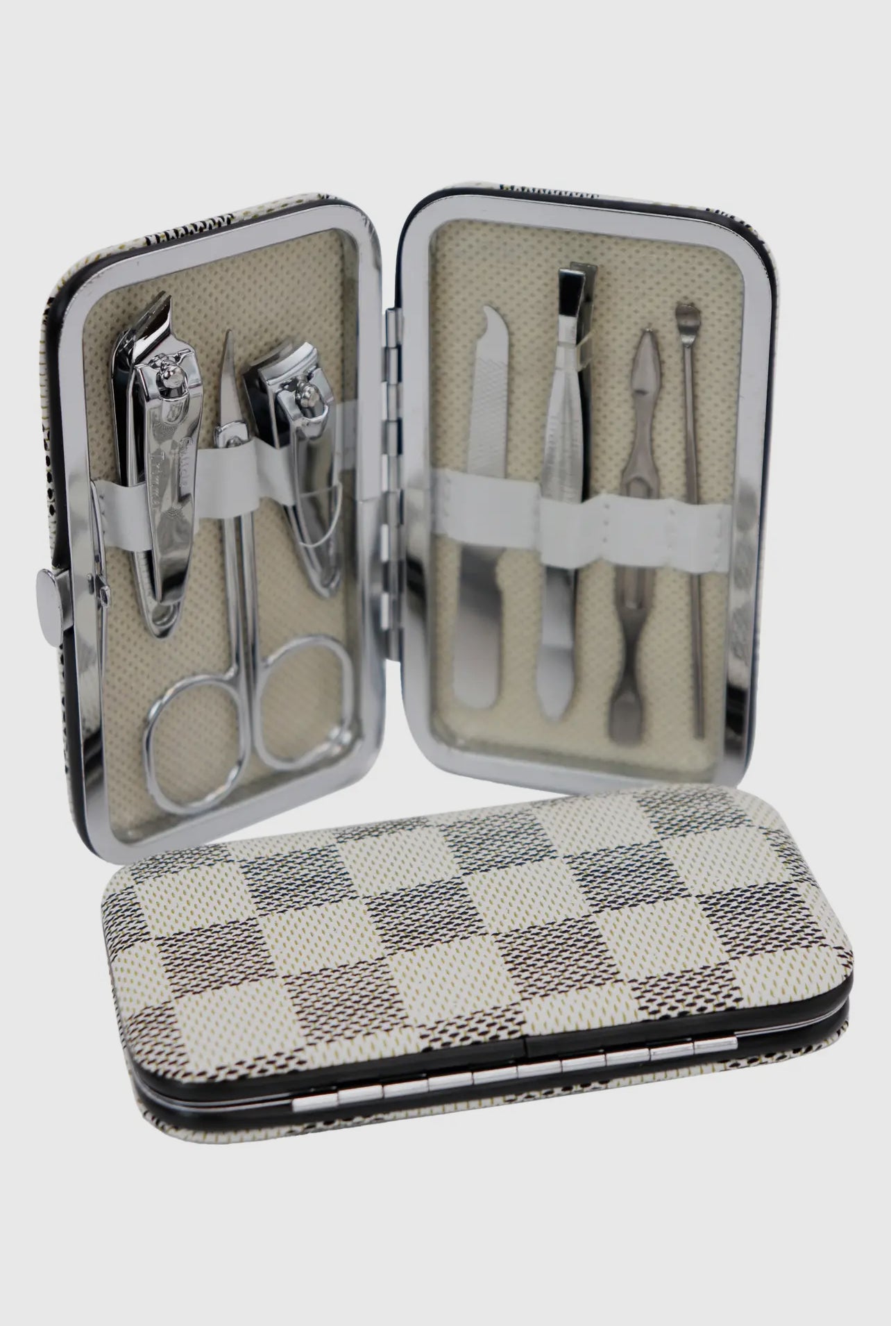 Checkered Vegan Leather 7pc Nailcare Kit