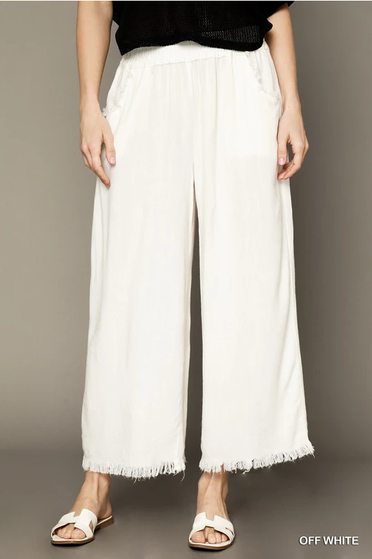 Umgee Off White Linen Wide Leg Pants