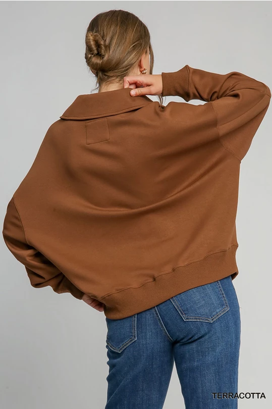 Umgee Terracotta Luxeknit Collared Neck Top