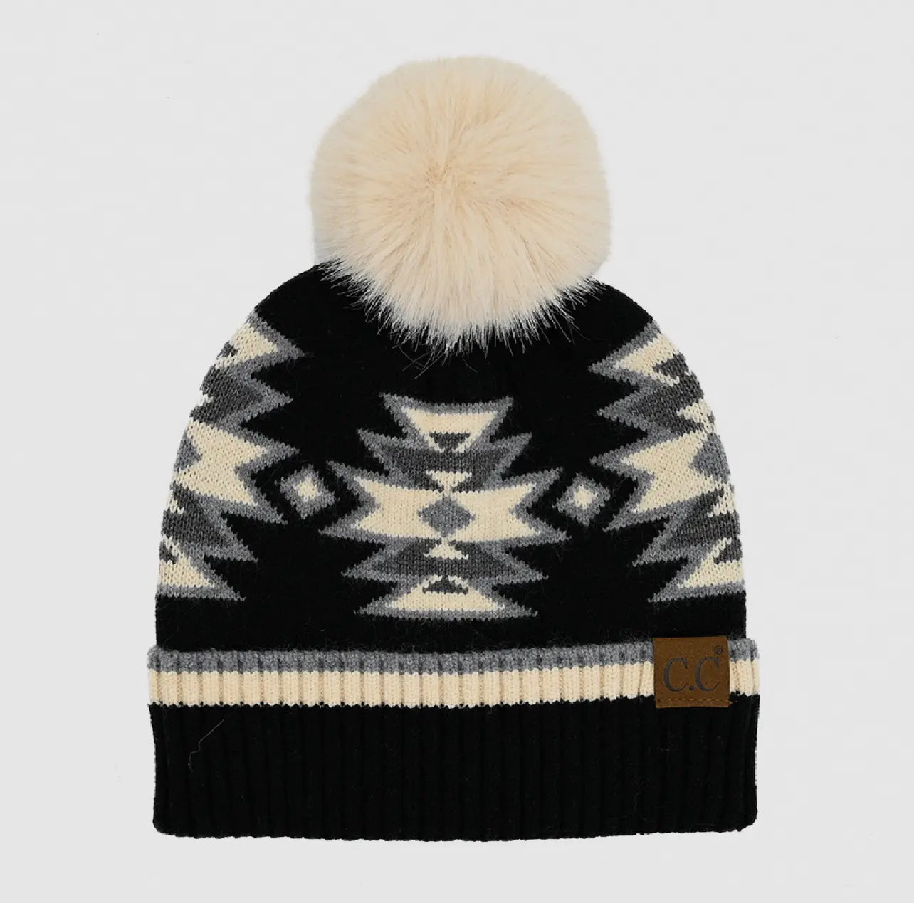 CC Black South Western Fur Pom Beanie