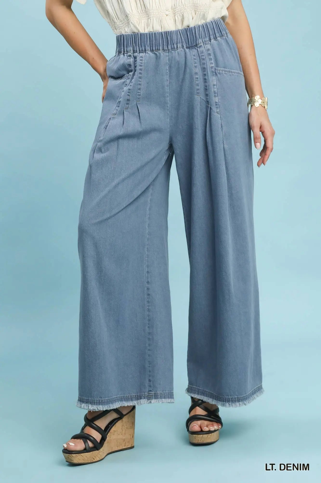 Umgee Light Denim Wide Leg Pants