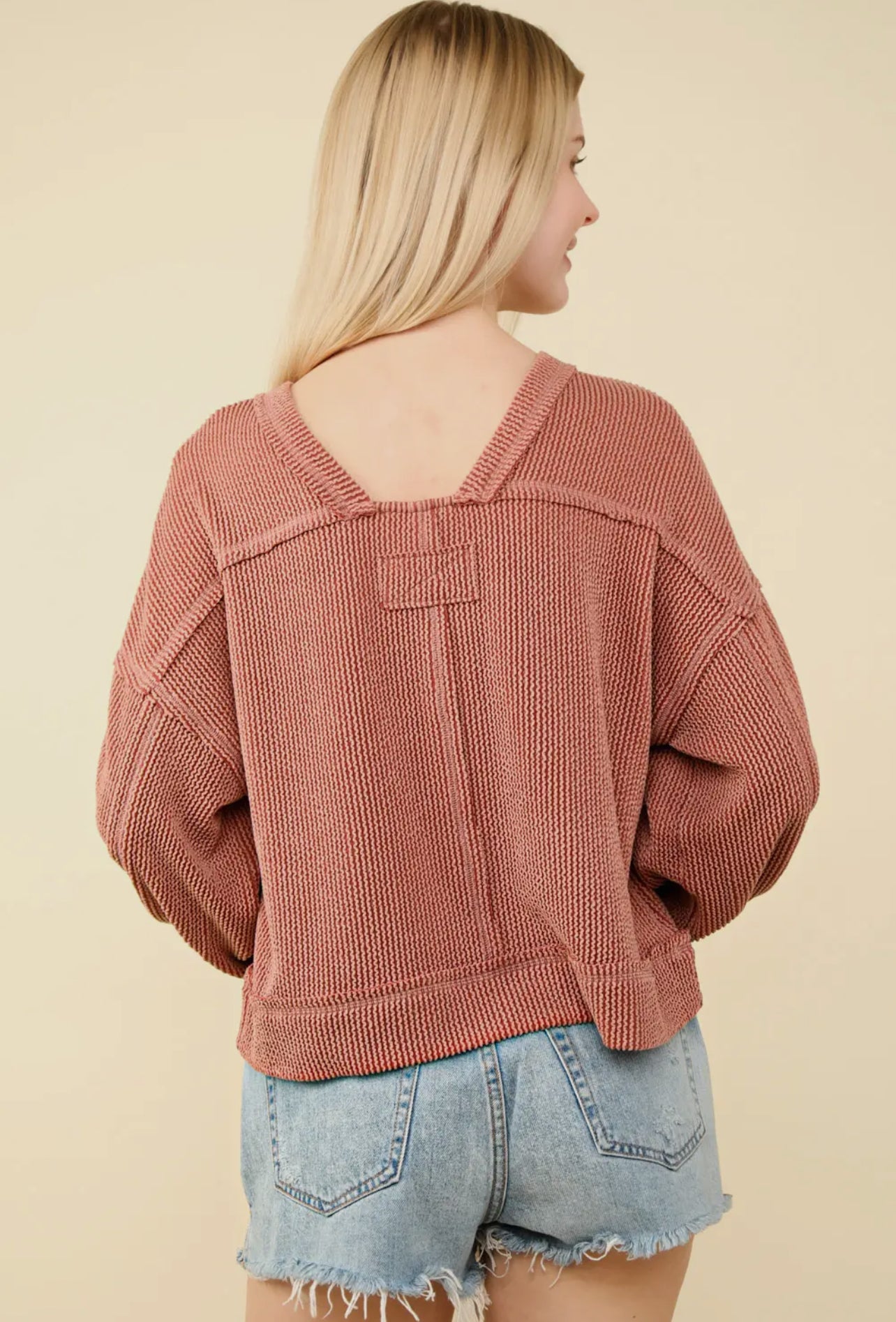 Cedar Wood Two Tone Ribbed Top