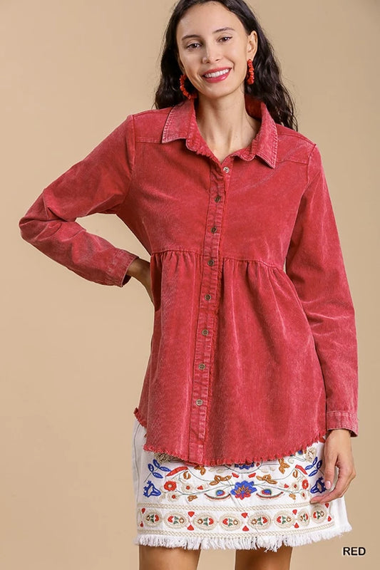 Umgee Red Mineral Wash Collar Tiered Top