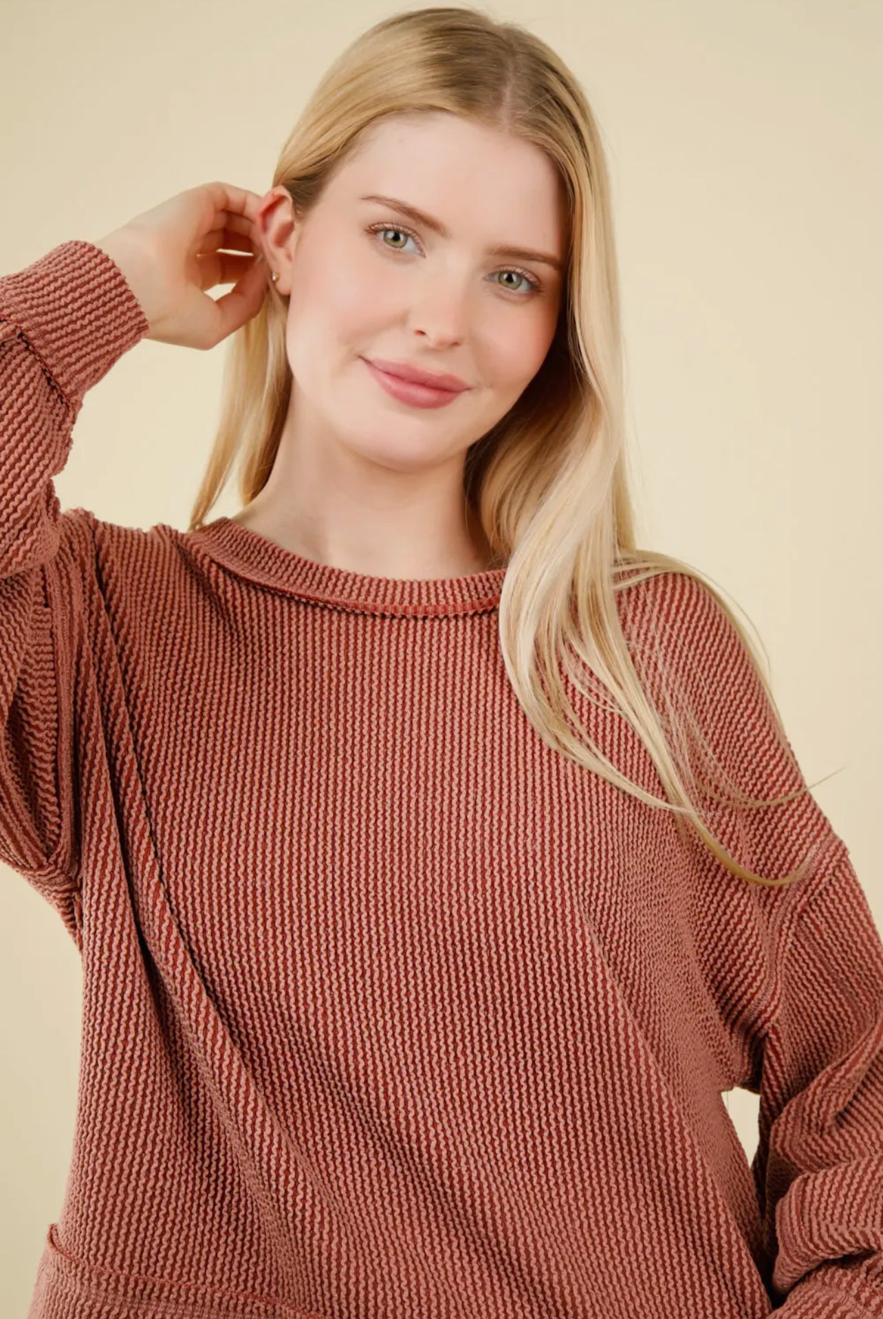 Cedar Wood Two Tone Ribbed Top