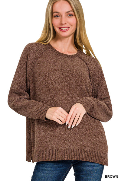 Brown Chenille Raglan Sweater
