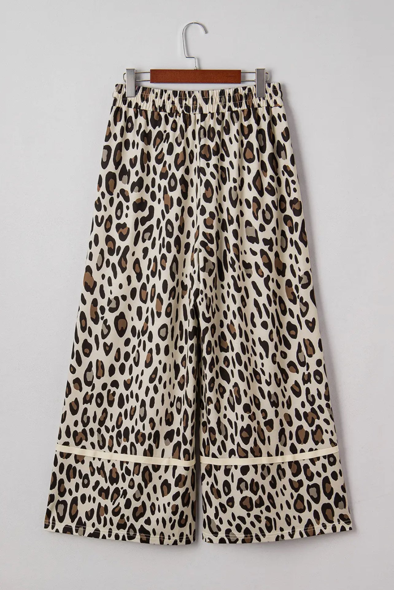 Fall Khaki Leopard Wide Leg Cropped Pants