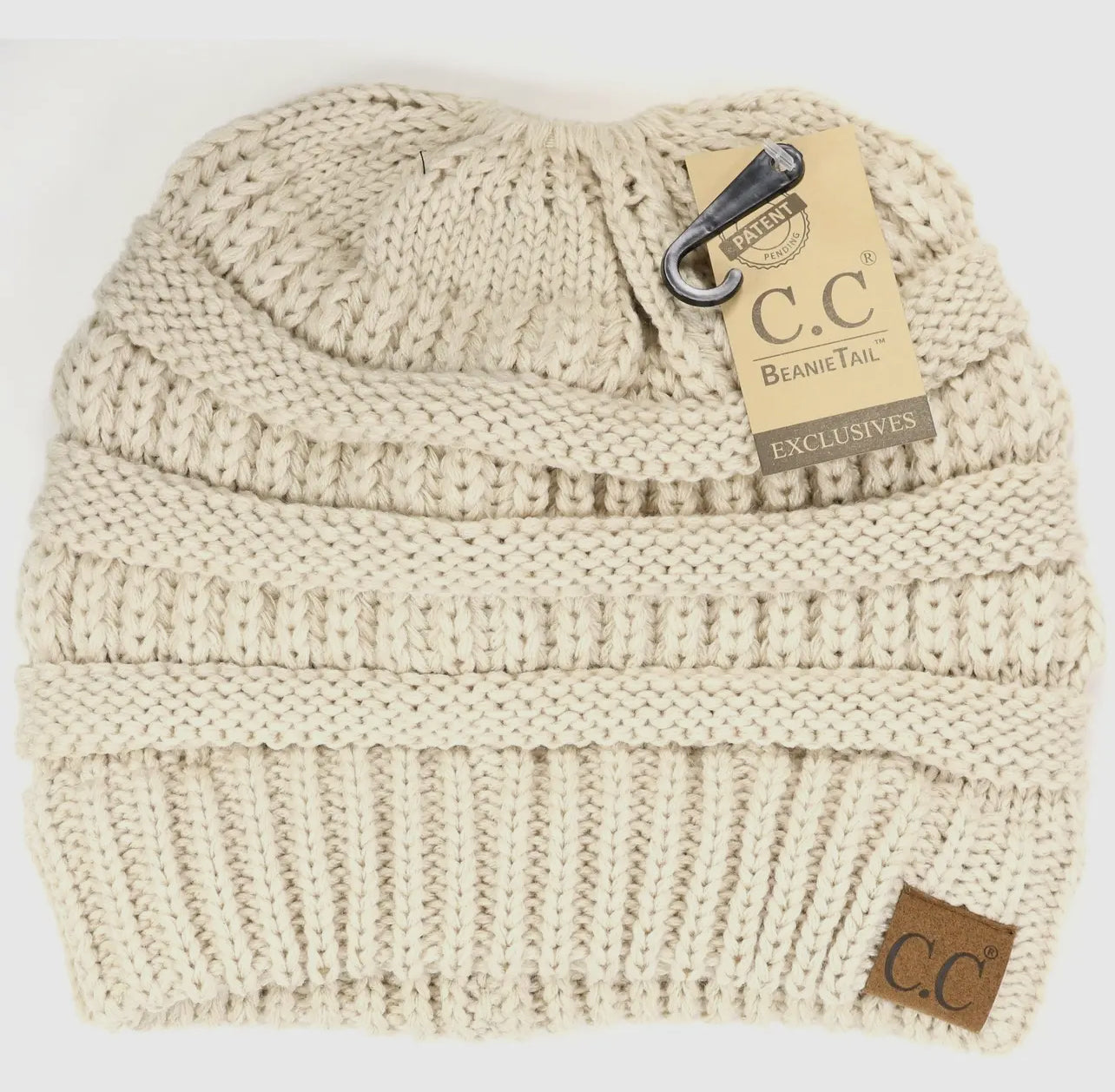Beige Solid Classic C.C Beanie Tail
