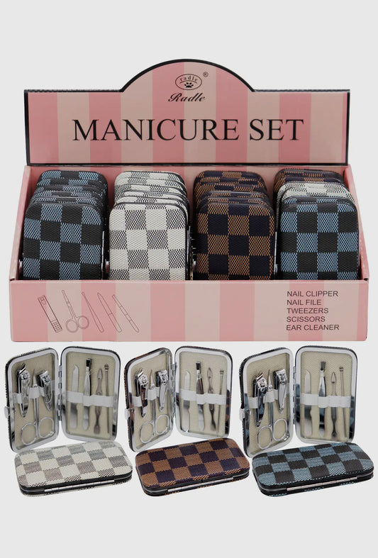 Checkered Vegan Leather 7pc Nailcare Kit