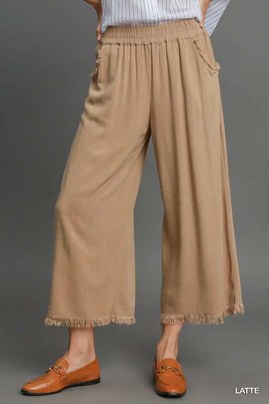 Umgee Latte Linen Wide Leg Pants