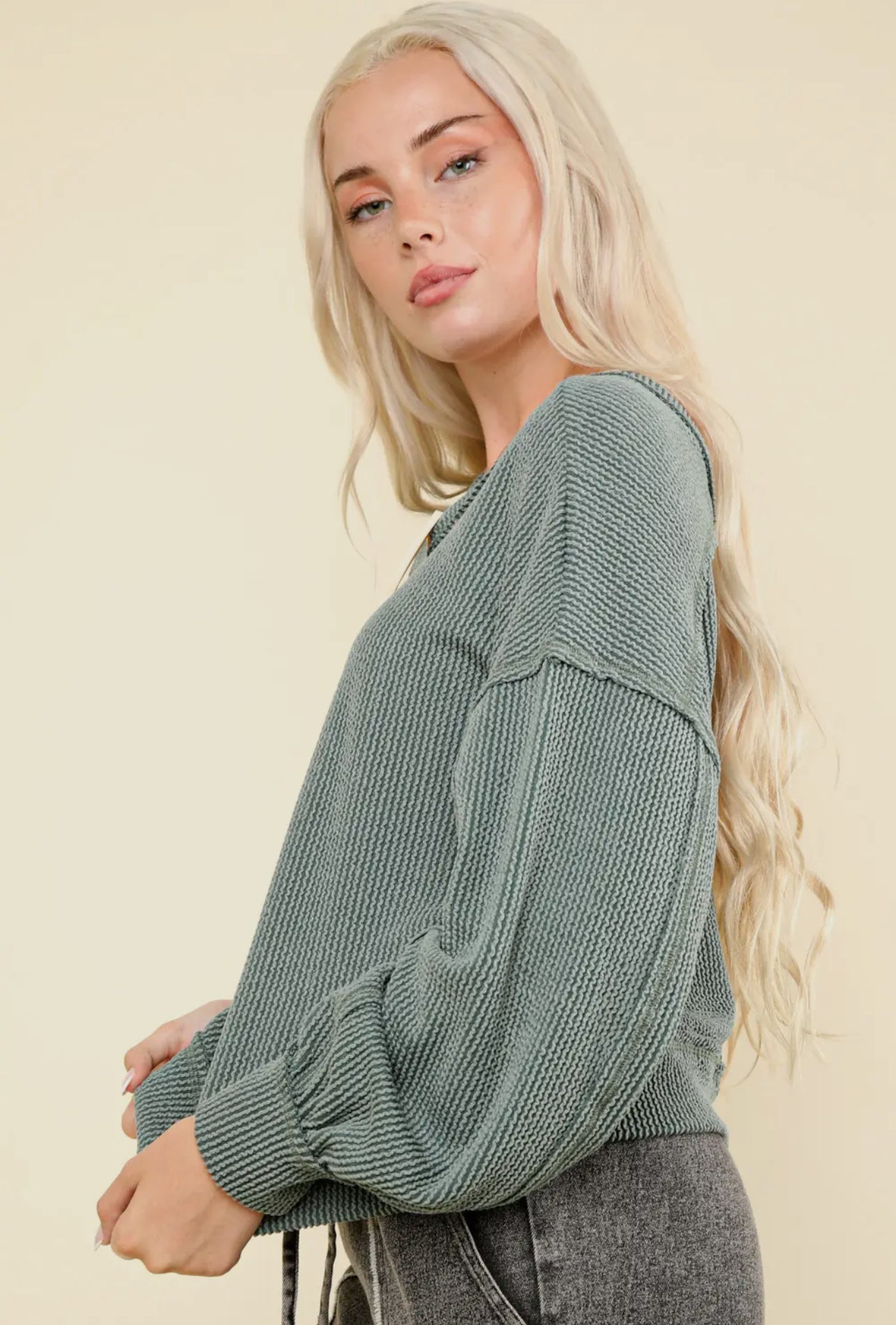 Moss Two Tone Ribbed Top