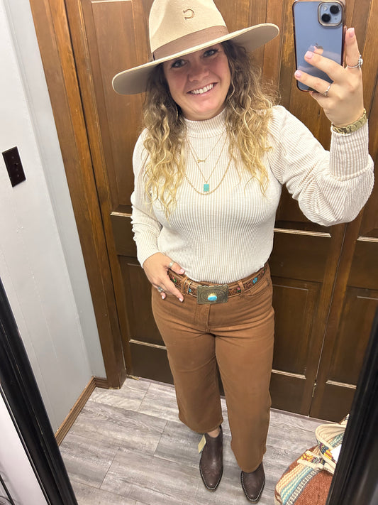 Camel Wide Leg Crop Tummy Control Judy Blue Jeans