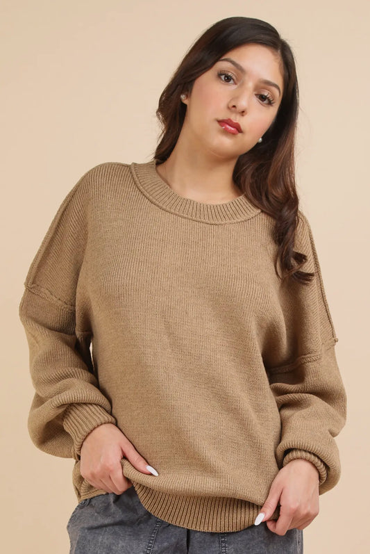 Oversized Mocha Sweater Knit Top