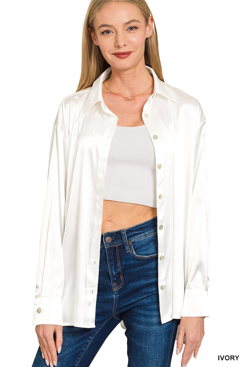 Ivory Satin Button Down Shirts