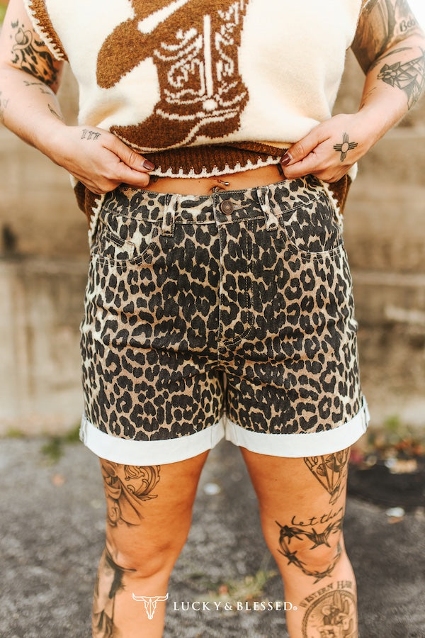 LB Leopard Denim Shorts