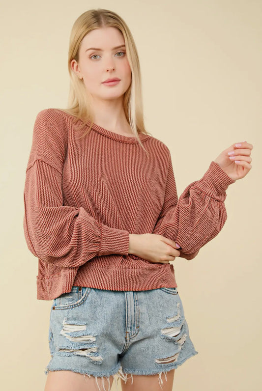 Cedar Wood Two Tone Ribbed Top