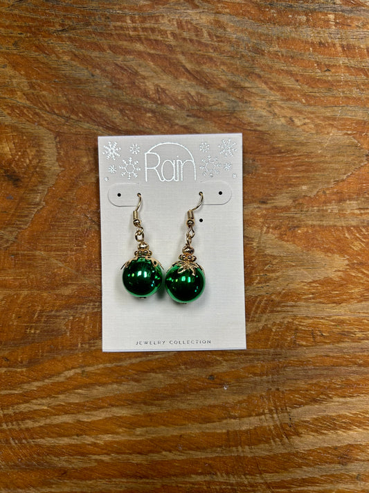 Green & Gold Christmas Ornament Dangle Earrings