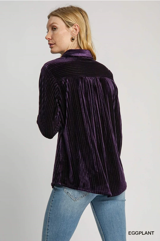 Umgee Eggplant Velvet Collared Top