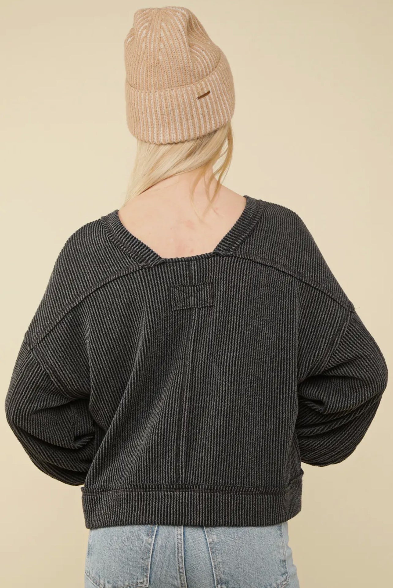 Charcoal Two Tone Ribbed Top