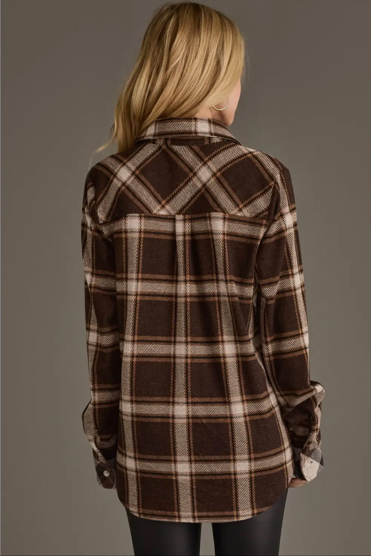 P DK. Brown, Cream & Black Plaid Top