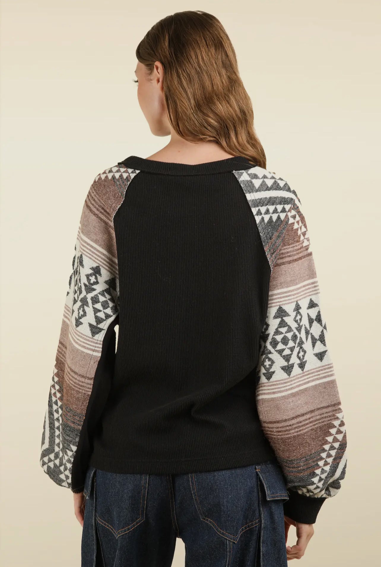 Aztec Printed Sleeve Knit Top