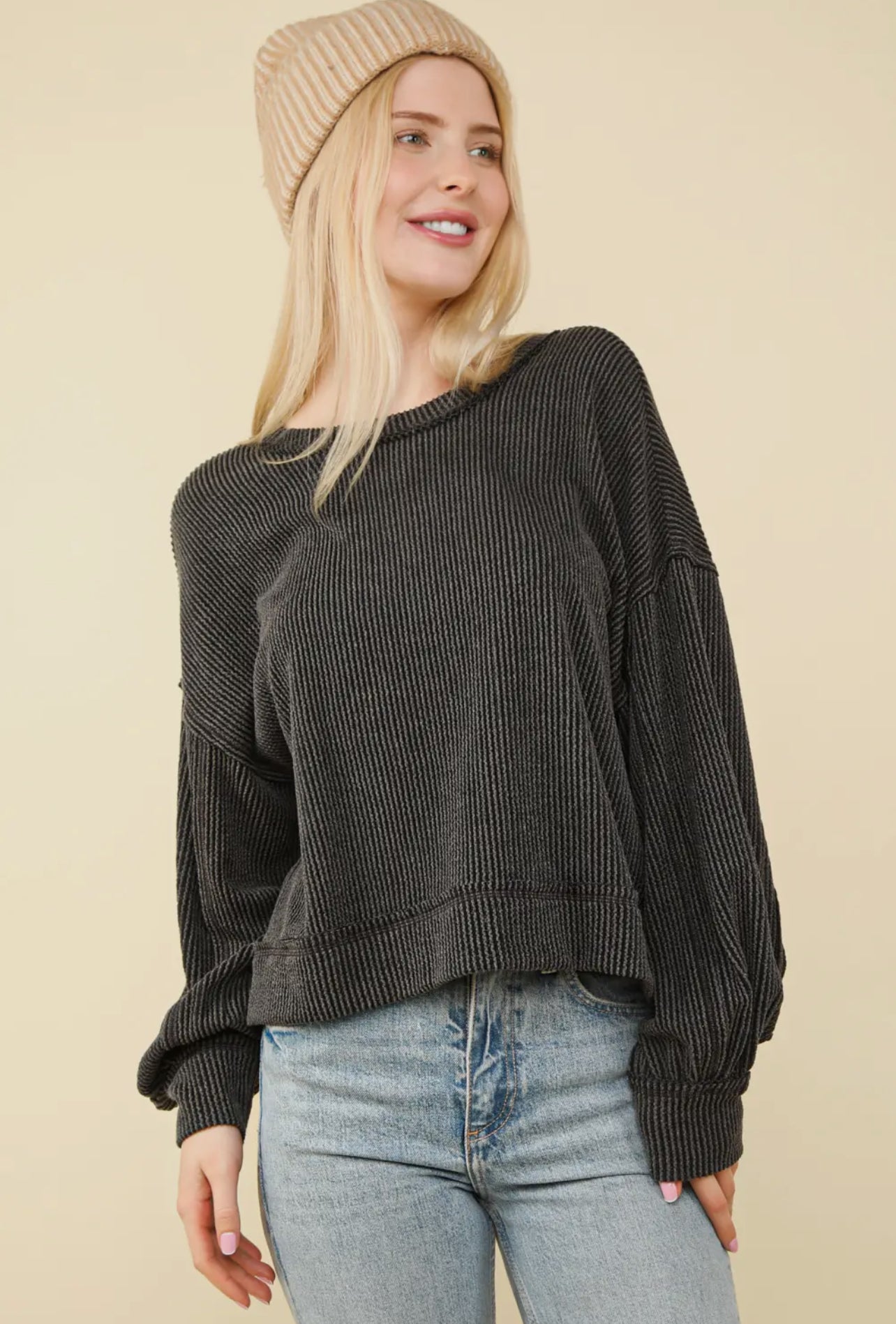 Charcoal Two Tone Ribbed Top