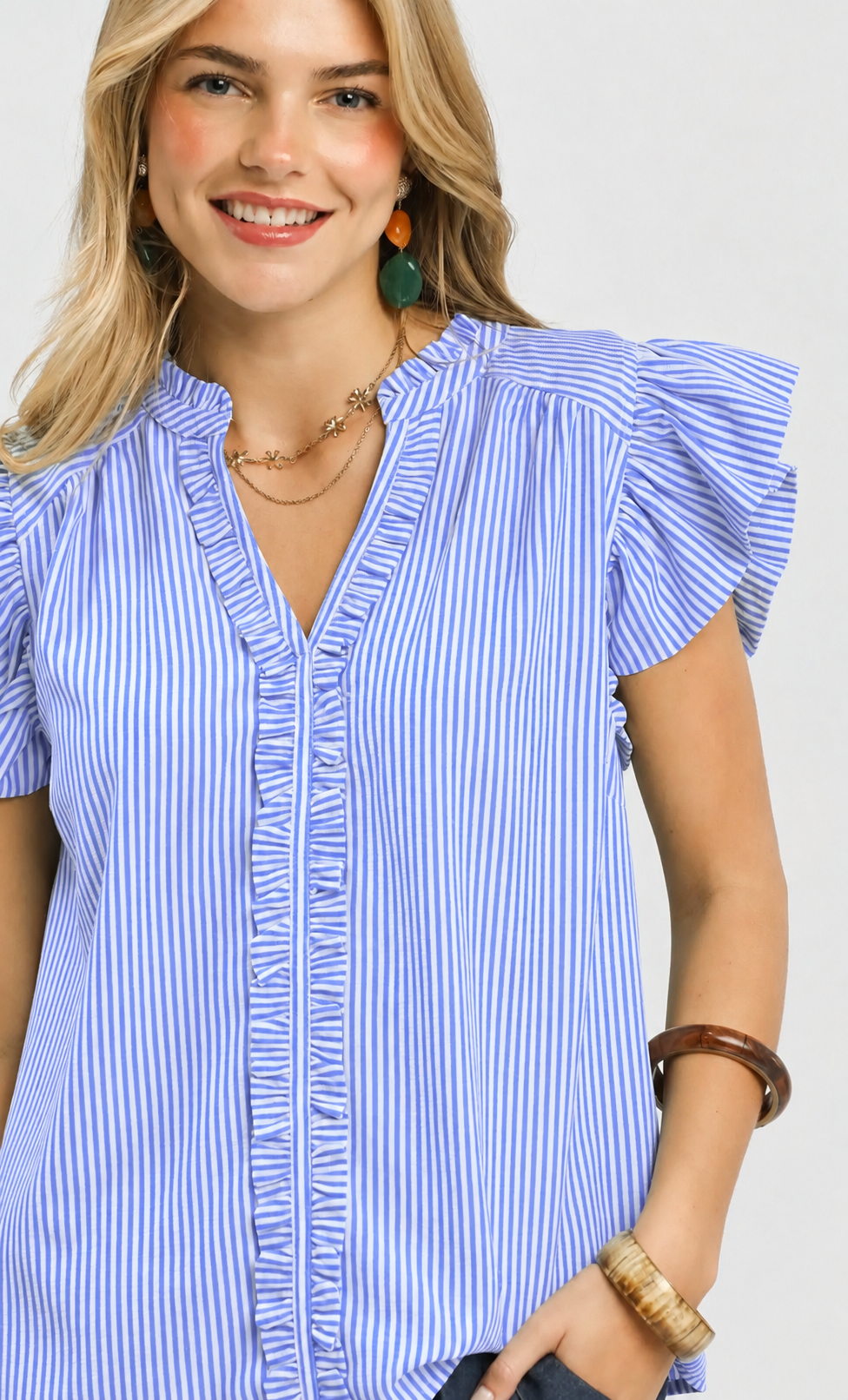 Umgee Blue & White Stripe Top