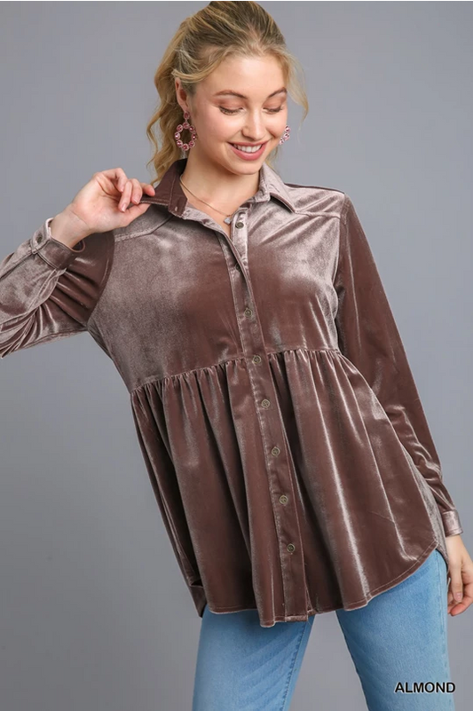 Umgee Almond Button Down Tunic Top