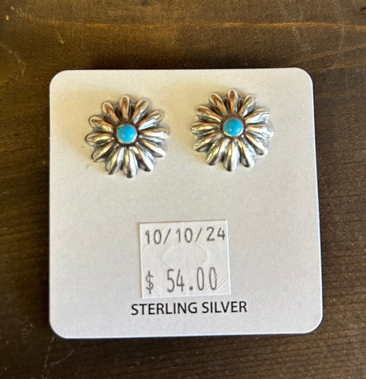 Flower Sterling Silver & Turquoise Stud Earrings