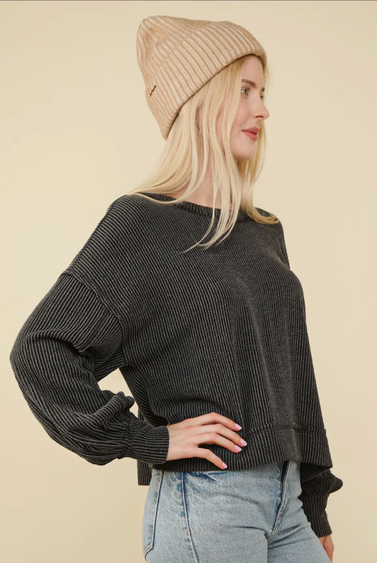 Charcoal Two Tone Ribbed Top