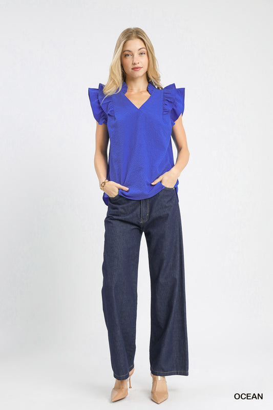 Umgee Ocean Blue Ruffle Top