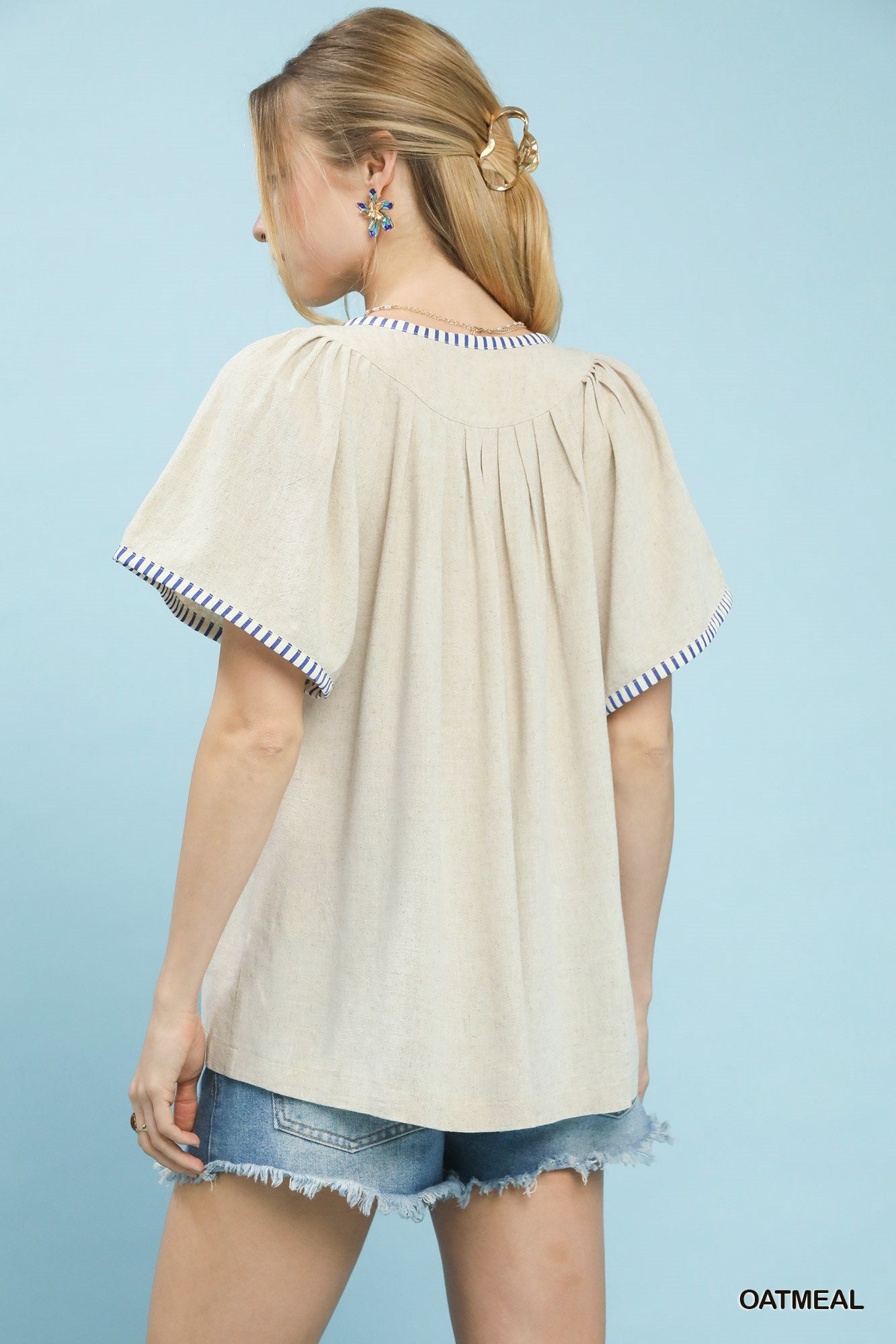 Umgee Oatmeal V-Neck Top