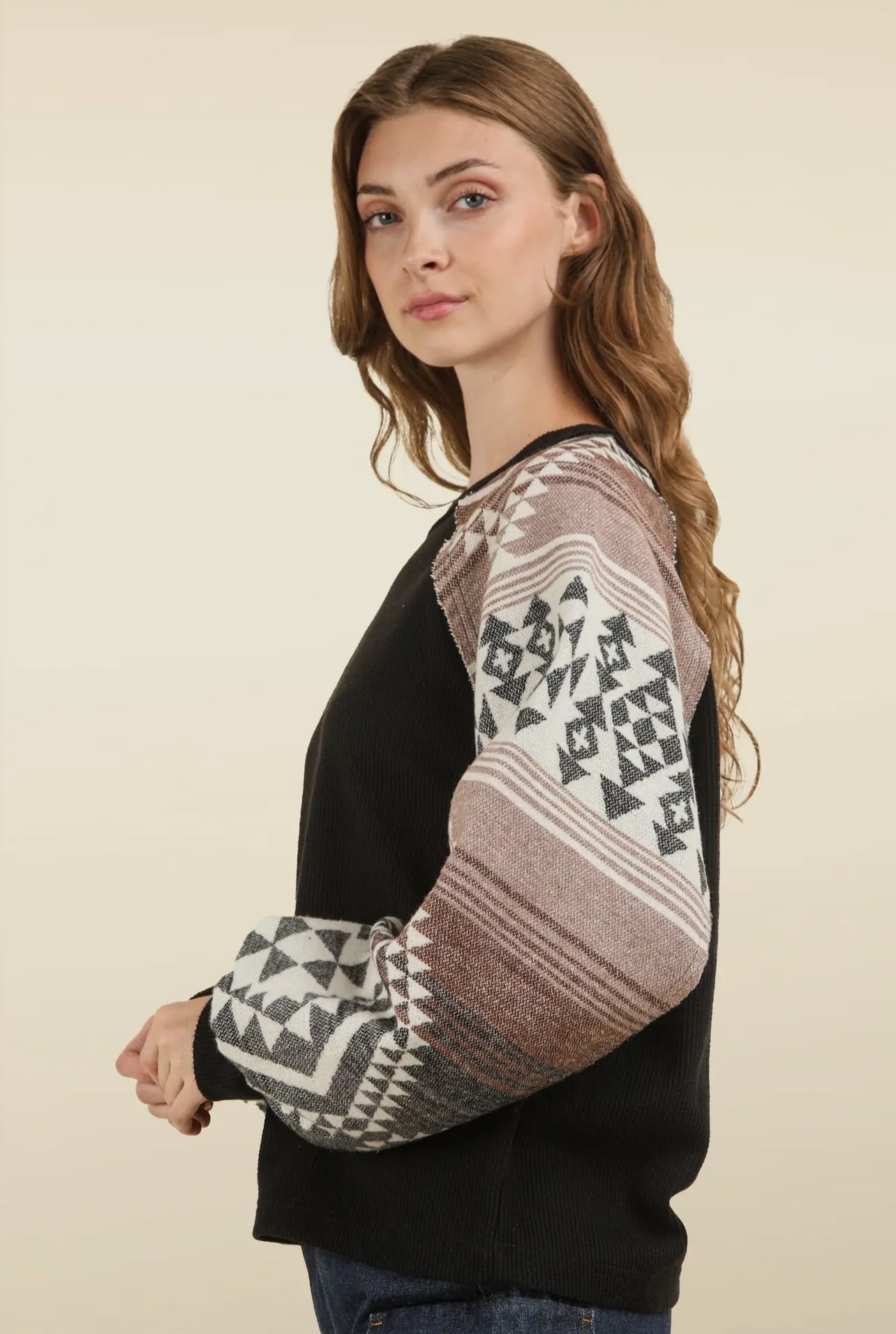 Aztec Printed Sleeve Knit Top