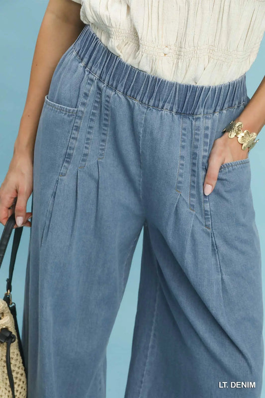 Umgee Light Denim Wide Leg Pants