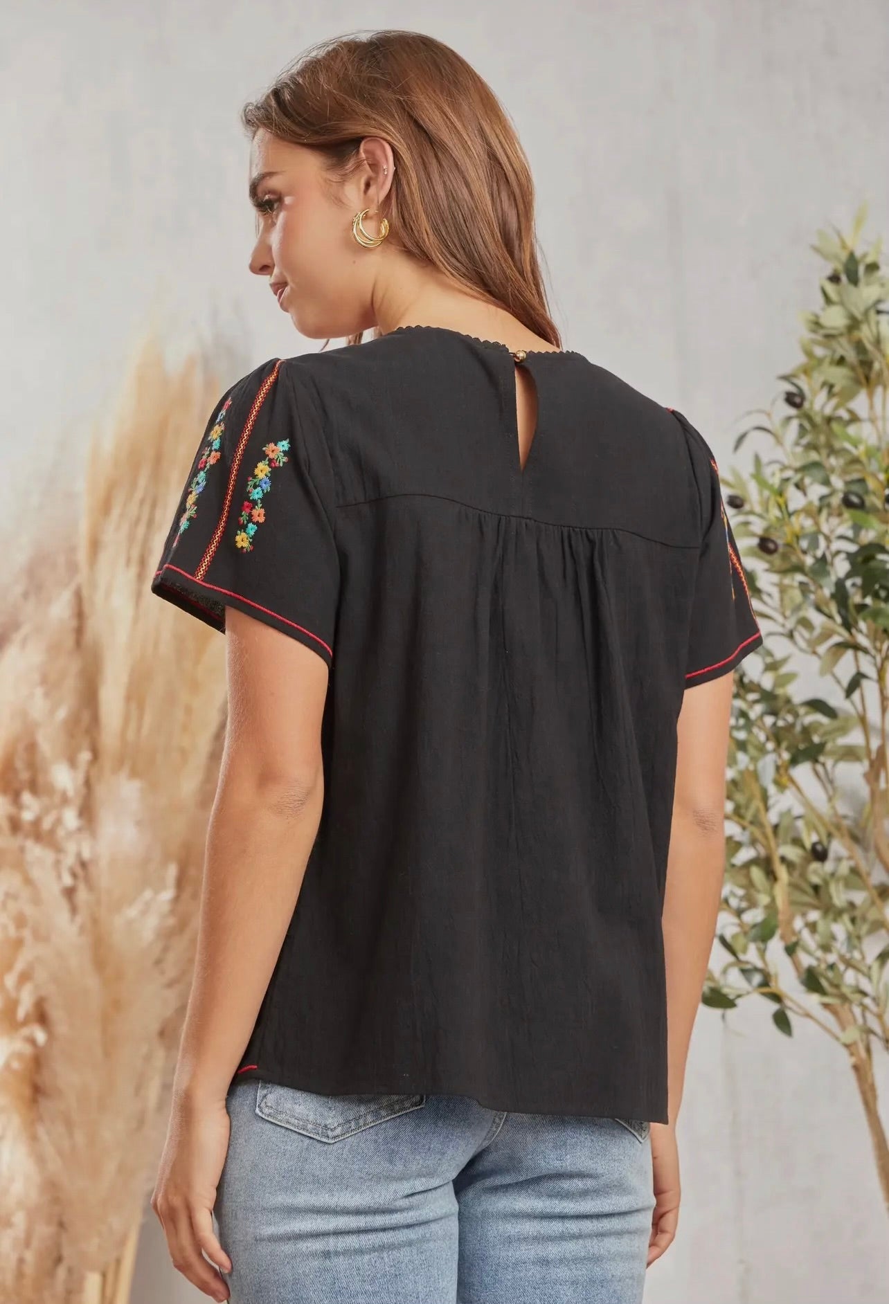 Andree Black Embroidered Tunic Top