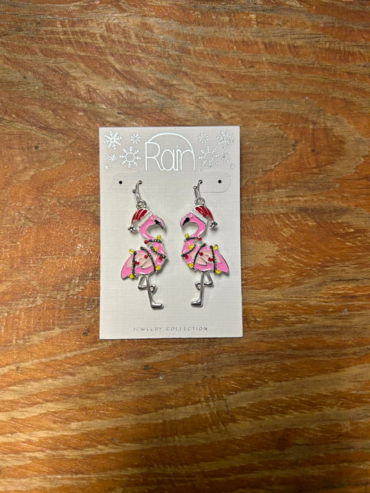 Christmas Flamingo Dangle Earrings