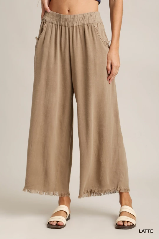 Umgee Latte Linen Wide Leg Pants