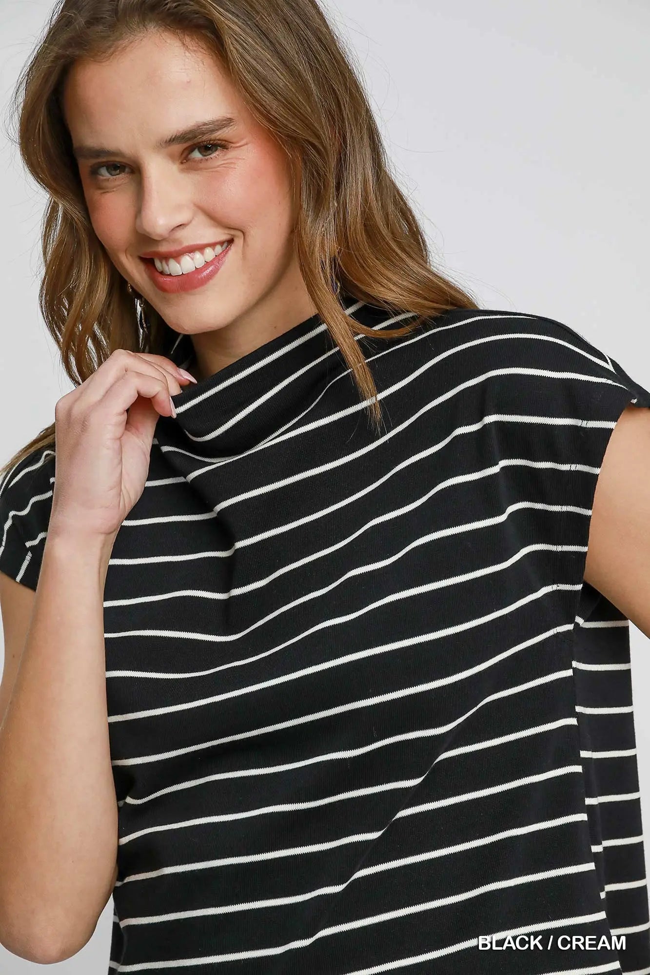 Umgee Striped Mock Neck Top