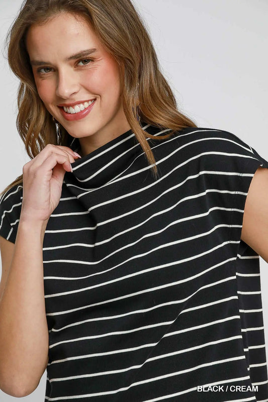 Umgee Striped Mock Neck Top