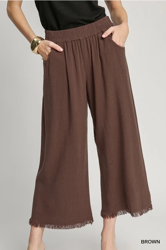 Umgee Brown Linen Wide Leg Pants